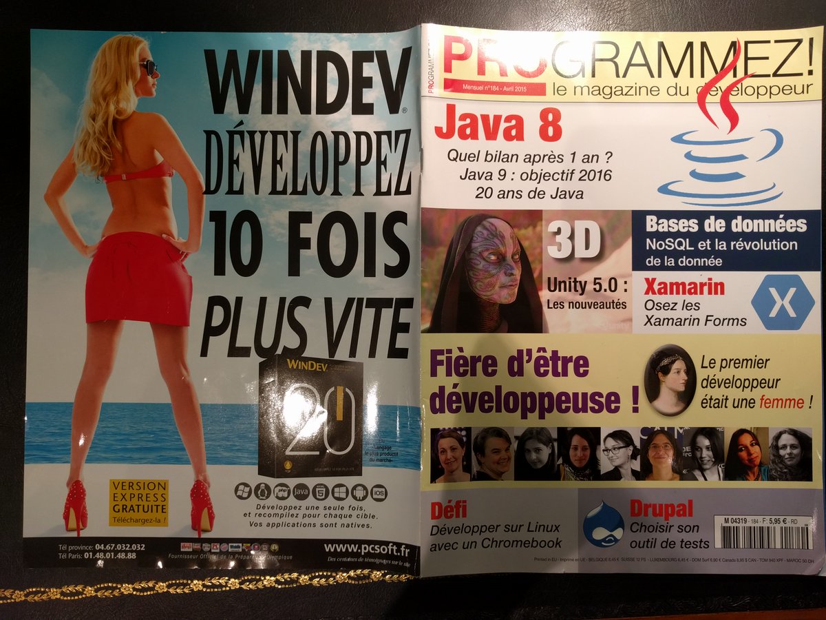 agoncal's tweet image. Tombé sur ce collector #Programmez. &quot;Fière d&apos;être développeuse&quot; en 1ère de couv, et #WinDev en 4e de couv #WTF