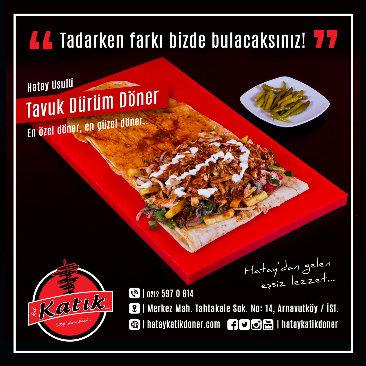 Yoksa siz hala muhteşem sosu ve yanında buz gibi kolasıyla Hatay usulü Katık Döner'imizi denemediniz mi?
 #doner