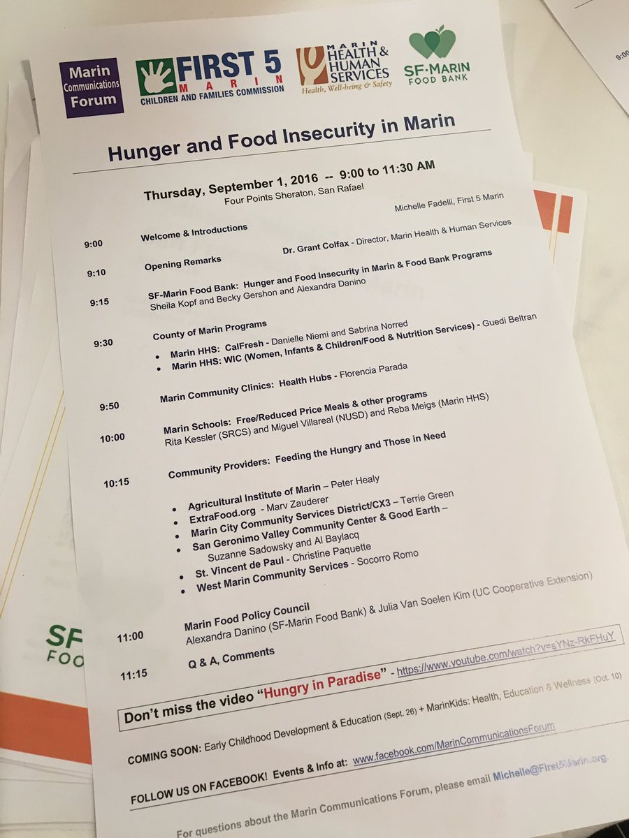 .@SFMFoodBank staff representing today at the 'Hunger and Food Insecurity in Marin' forum today!