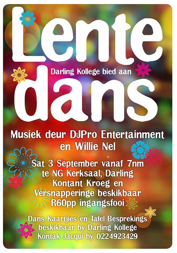 NG Kerk Church Hall Darling Spring Dance Sat, 3 Sept, 7pm – 11pm #TOD16 #WestCoast #Darling #TasteOfDarling