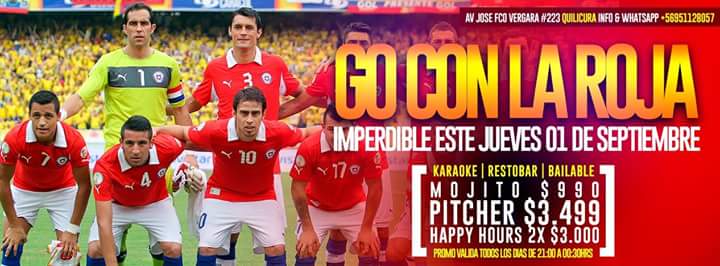 GOLounge_'s tweet photo. Hoy Jueves 1 De Sept.
Chile v/s Paraguay En #GOLoungeQuilicura
Desde Las 20:00 Hrs 
Las Mejores Promos!!!! https://t.co/fPFBLumfJ7