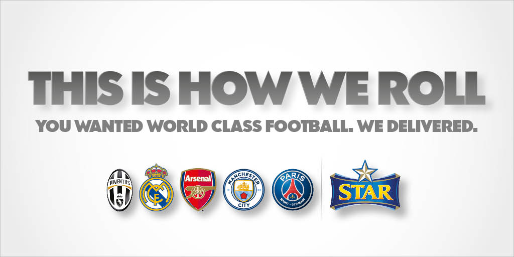 #StarFootballLeague: <a href="/Star_NG/">Star Lager Beer</a> partners with #Arsenal #Manchestercity #Juventus #PSG #Real Madrid