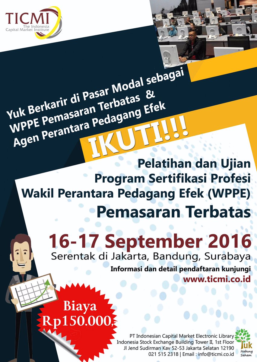 TICMInow's tweet photo. Yuk ikutan program sertifikasi profesi WPPE Pemasaran Terbatas serentak di 3 kota. Info : https://t.co/33ca6Ghneb https://t.co/48rSdZCEJP