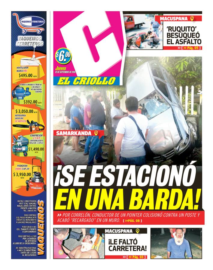 elcriollotab's tweet image. Buen día compartimos portada y contra de hoy #JuevesdeInmerso #EdicionEstelar adquiere tu periódico El Criollo📰