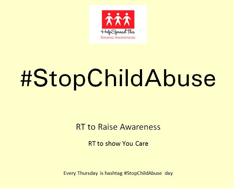 helpspreadthis's tweet image. Today is #StopChildAbuse Thursday~
5 Children Die Everyday in the US from abuse.
Please join us in raising awareness