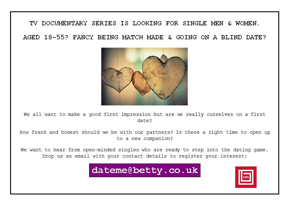 TVDates's tweet photo. @calum_wale Single? Fancy a date? Single men needed for a TV series. Email: dateme@betty.co.uk for info https://t.co/lHDaCSTf8Y