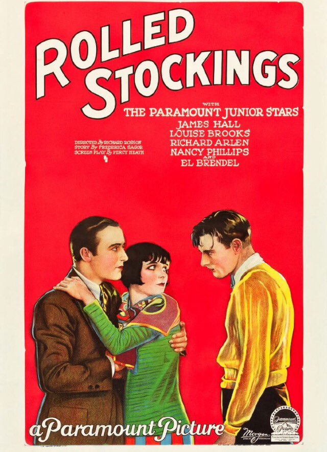 SilentRevue's tweet photo. "Rolled Stockings" (1927), starring James Hall, Louise Brooks and #RichardArlen. #botd #lostfilm #checkyourattic https://t.co/TLZrLH5vi7