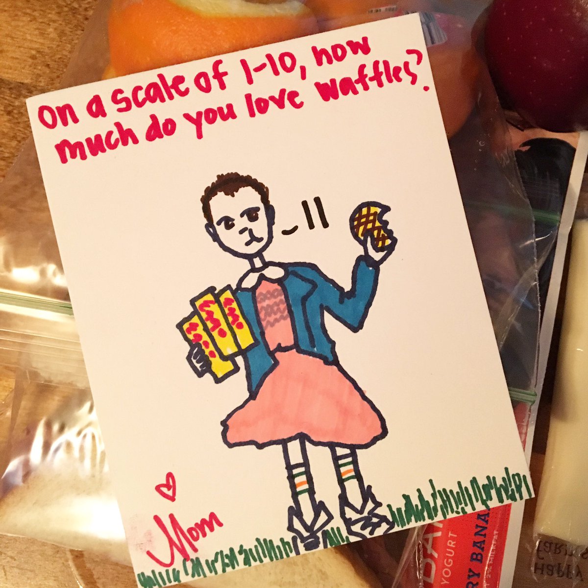 melissafish76's tweet photo. Because we are obsessed with #StrangerThings and #waffles and #011  #lunchboxhumor https://t.co/NfgA34MZqR