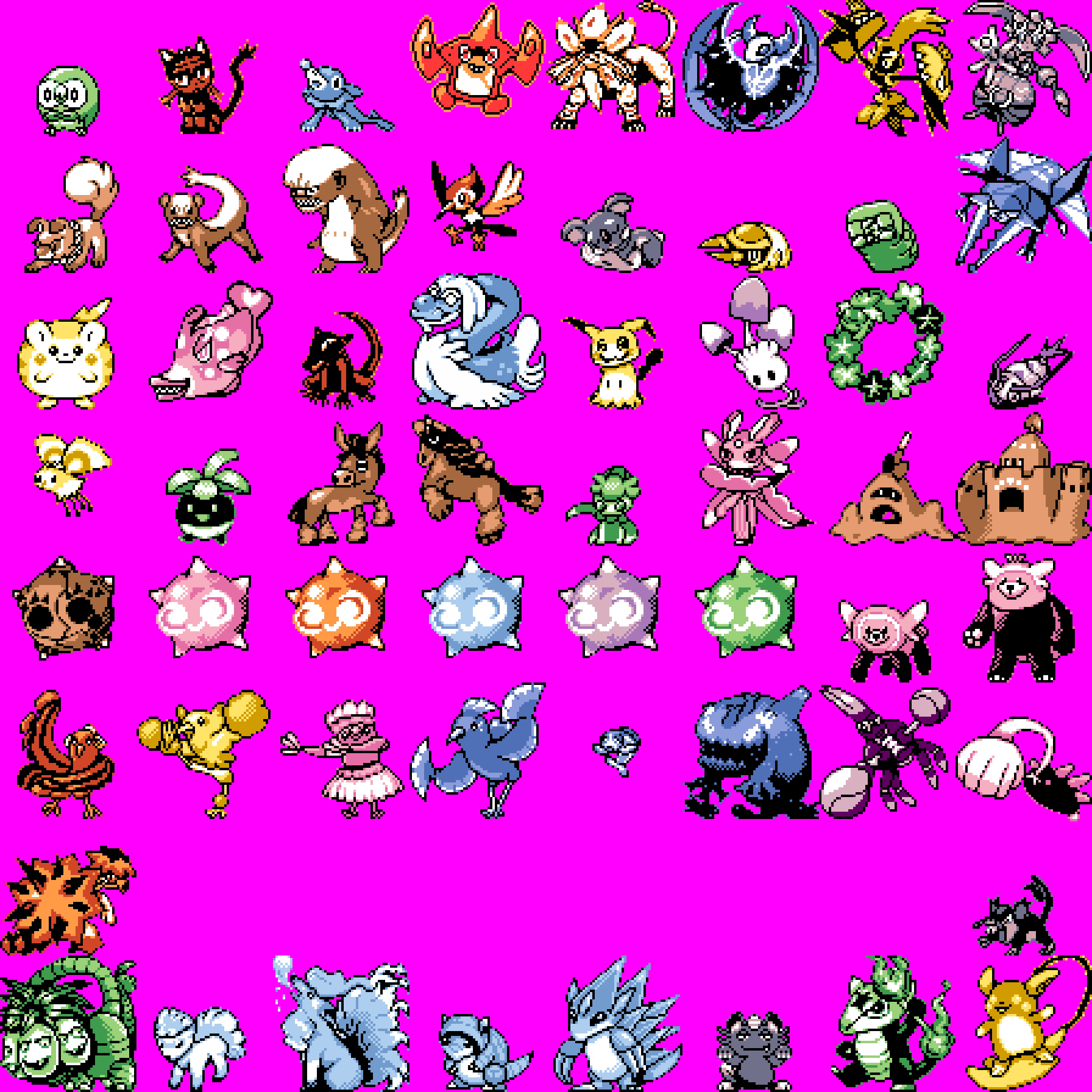 邪猫 ヨコシマンタ Auf Twitter 現在公式より発表されている ポケットモンスター サン ムーン の新ポケモン リージョンフォルム含む の初代gb版風ドット絵を全て描きました コラッタ更新 9 2 00 00 ポケモン ドット絵 Pixelart