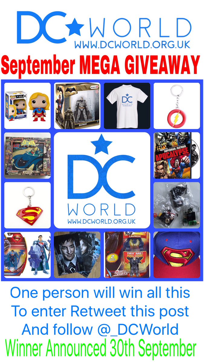 Mega Giveaway! Want to win all this? Just RT this post and follow me to enter, one winner on 30th September #DCWorld
