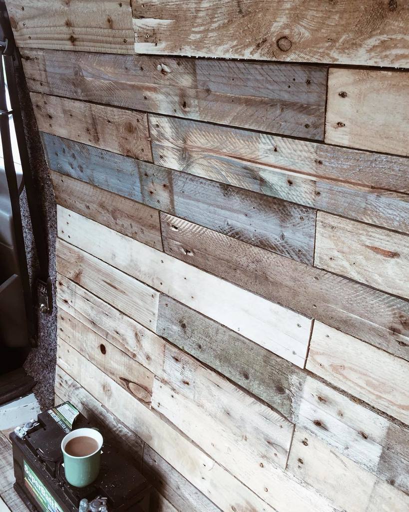 vanpartment's tweet photo. The gaps in the wall are no more! We're thinking of painting the wood white.... Thoughts?!… https://t.co/p7Z80Nx5X4 https://t.co/CoQV2Z2gOl