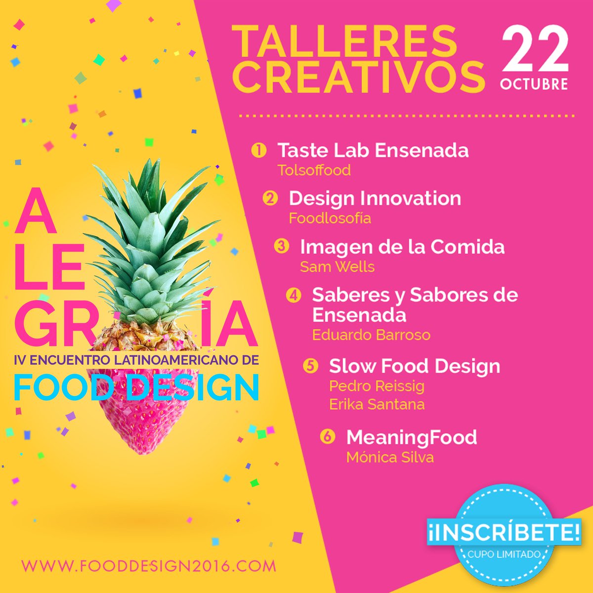 FoodDesign2016's tweet photo. Comienzan las inscripciones a talleres, no te quedes fuera! #FoodDesign #FoodDesignMx #EnsenadaCreativa https://t.co/MqXh0bTUiQ