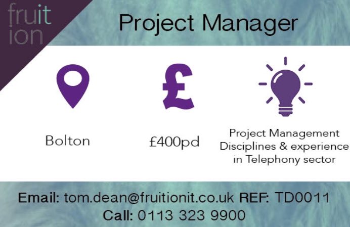 Fruition_IT's tweet image. **Contract Opp** Project Manager in Bolton fruitionit.co.uk/vacancy/projec… #manchesterjobs #techmanchester