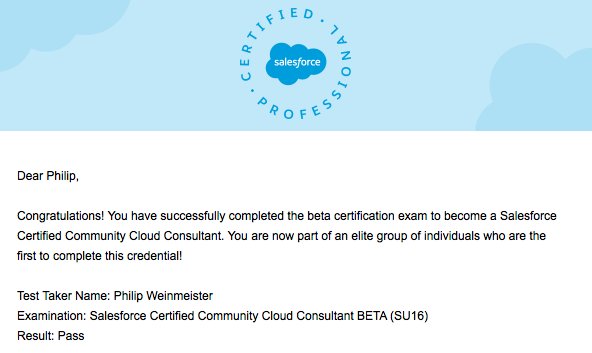 PhilWeinmeister's tweet photo. Honored to be a part of the very first group certified on @salesforce Community Cloud! https://t.co/ESbXkzkHqZ