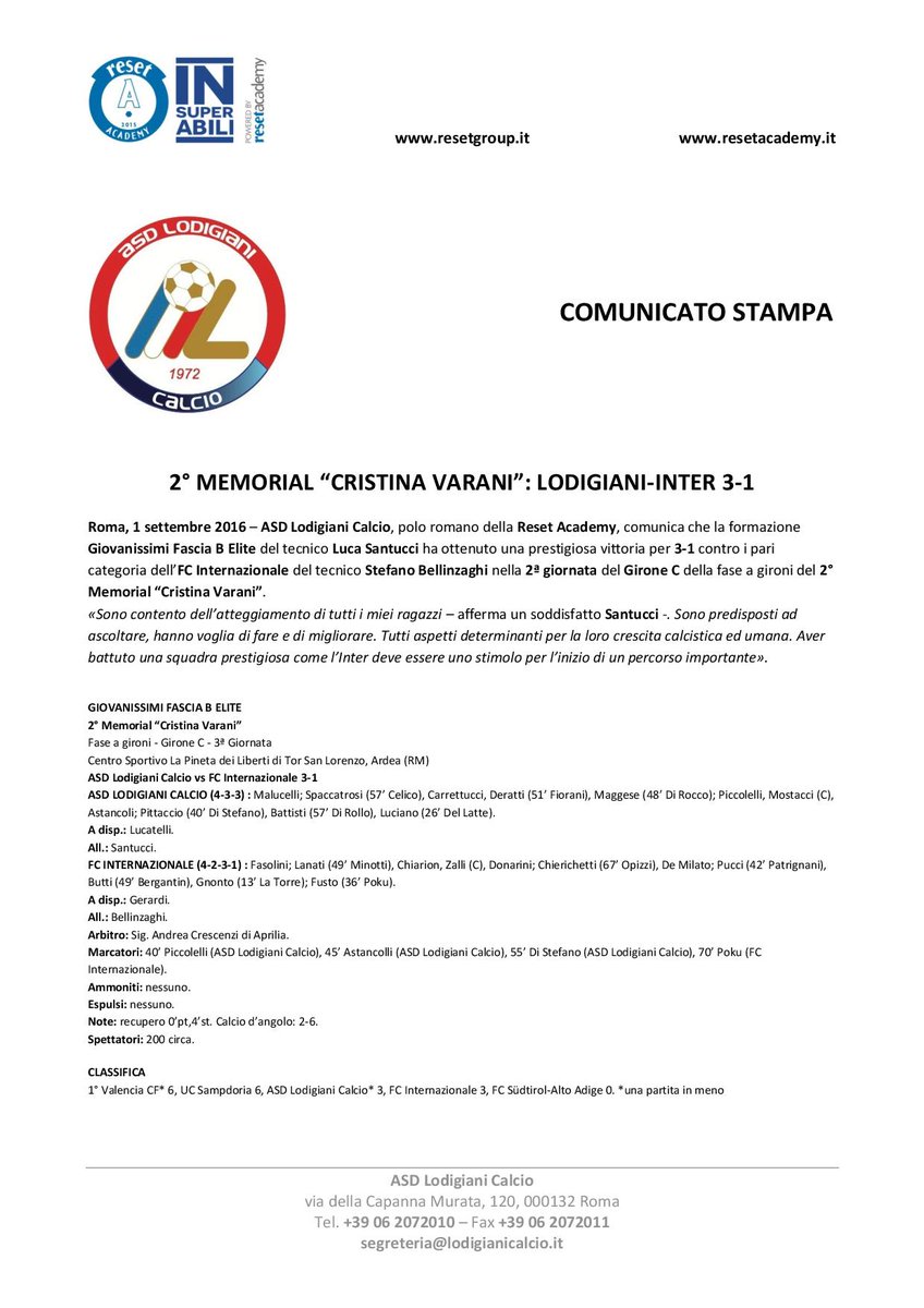 COMUNICATO STAMPA - 2° <a href="/MemorialVarani/">Memorial Varani</a>: #ASDLodigianiCalcio-<a href="/Inter/">Inter ⭐⭐</a> 3-1 #giocareconilsorriso #ResetAcademy