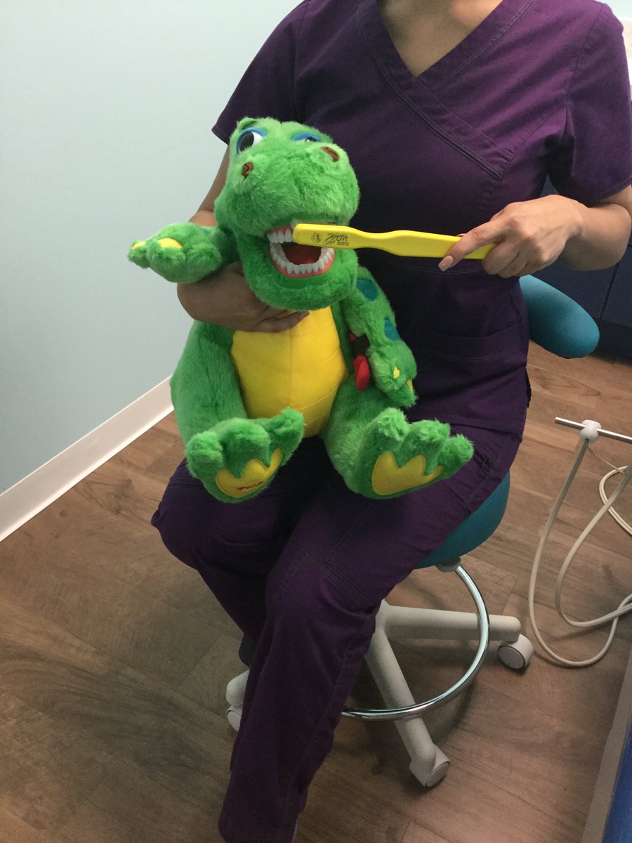Schedule a appointment with us and let Doodle the Dinosaur teach you how to brush! 
seaofsmilespediatricdentistry.com/index.php