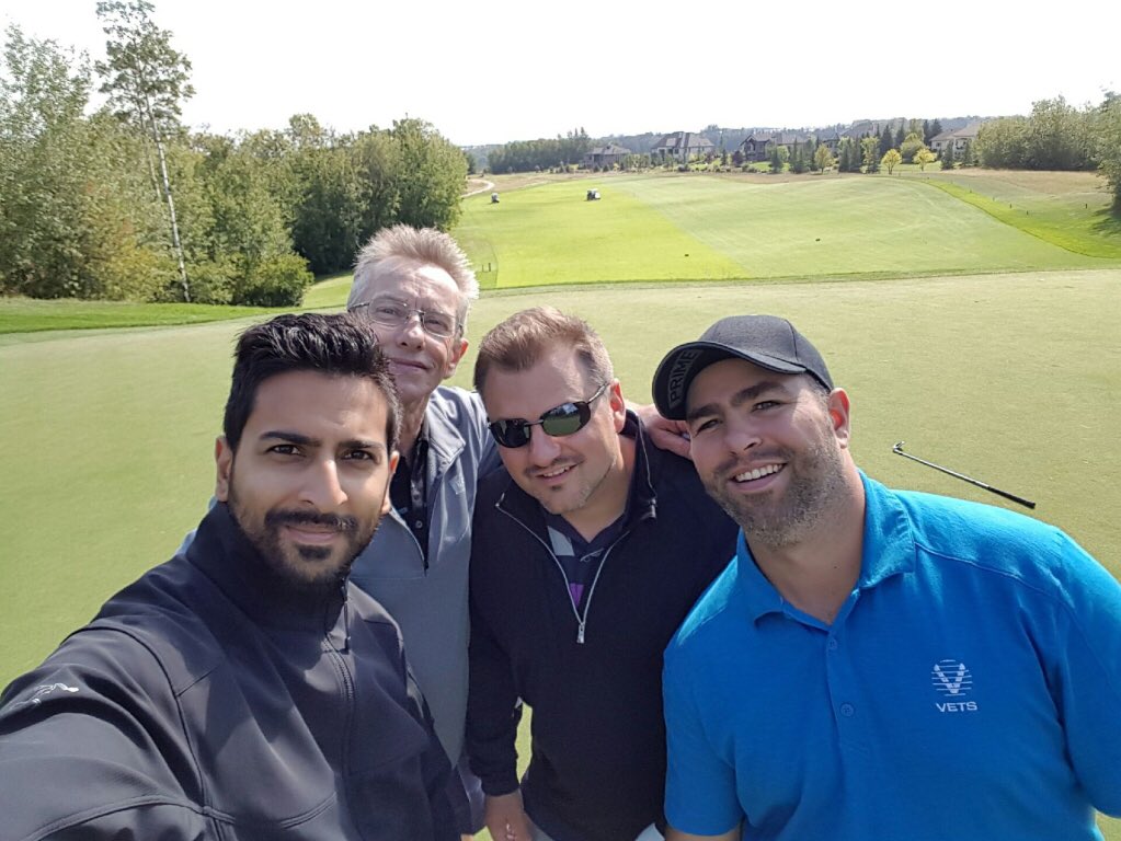 mattschellen's tweet photo. Kickin' it at hole #2 with these handsome Devils - sun's out! @ECAbuildsYEG #ecagolf https://t.co/Xlvz7UNfzI