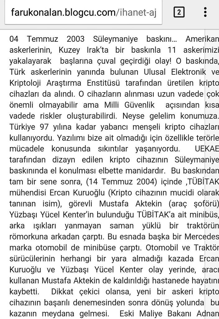 Misal 2004'de Tübitak mühendisi Ercan Kuruoğlu'nun şüpheli bir trafik kazasında vefat etmesi. @tvahaber @cemkucuk55