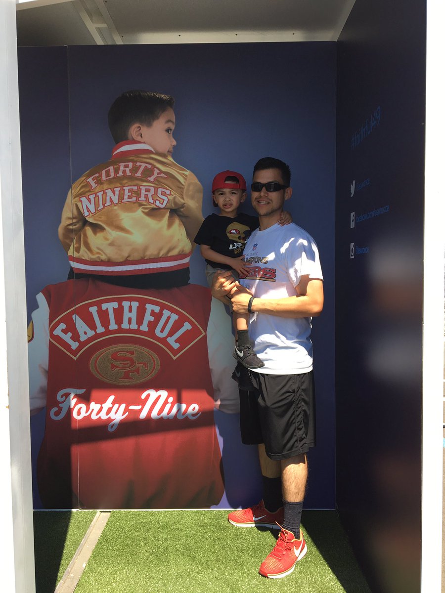 wemboski49's tweet image. Game day ritual...my son and I always ready and representing. Our picture at the esurance booth #SuiteSquadContest