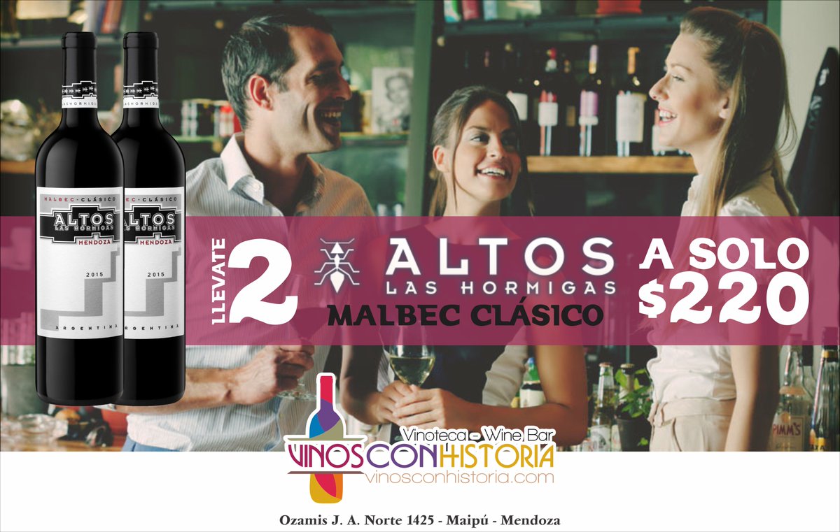 LLÉVATE 2 ALTOS LAS HORMIGAS MALBEC CLÁSICO A SOLO $220
#vinosconhostoria #vinosconhostoriavineria