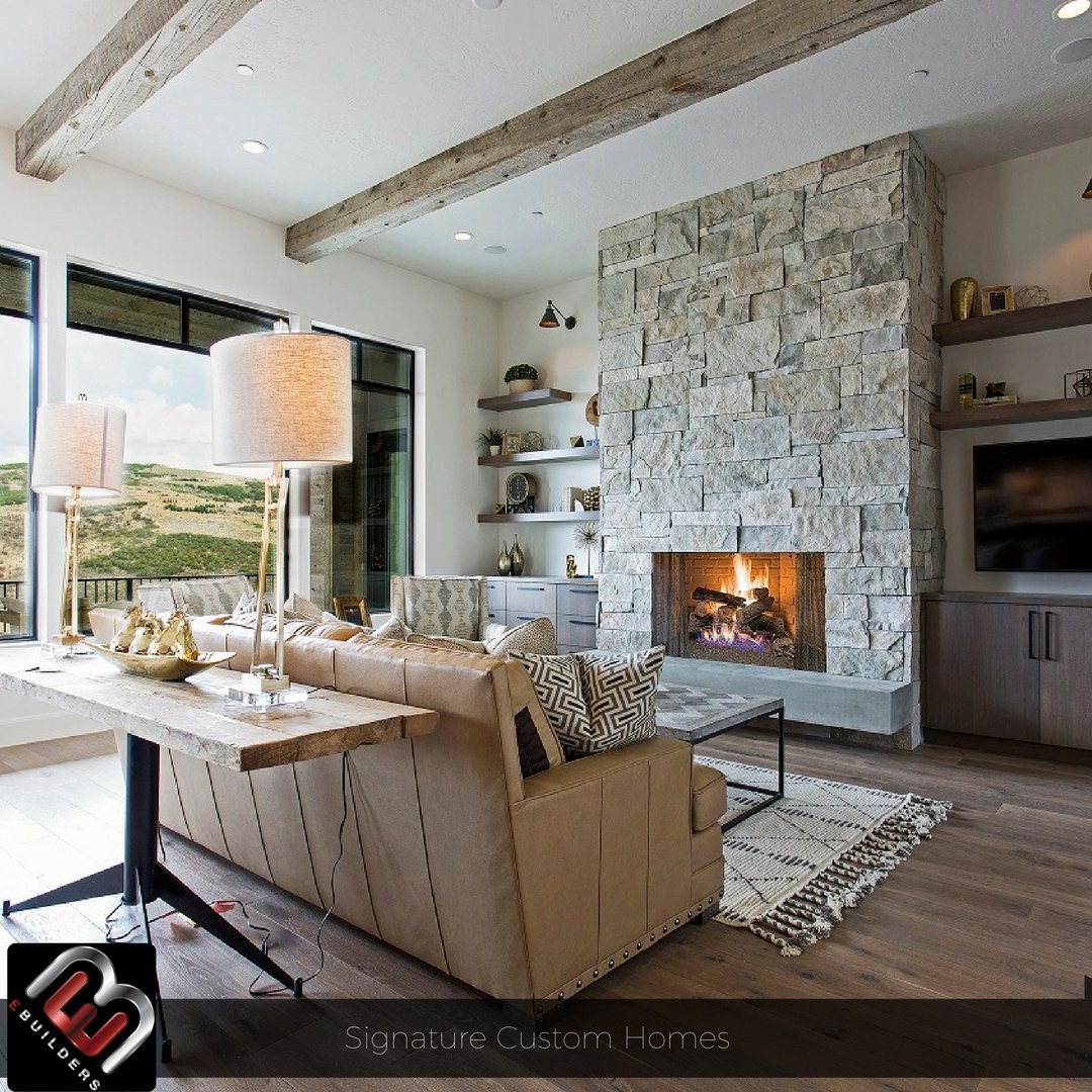 EBuildersUtah's tweet photo. Welcome to #MountainContemporary! Love the natural light, #reclaimedwood beams &amp; natural #stonefireplace #customhome https://t.co/Rugl8LYr4J