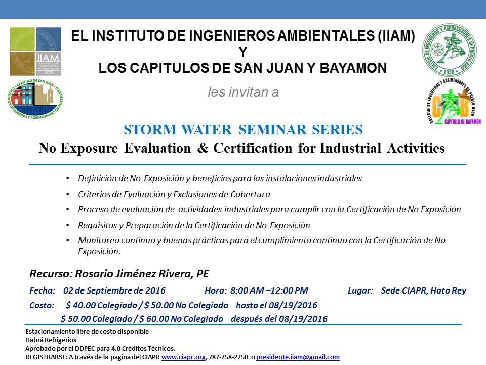 iiampr's tweet photo. Nos vemos mañana para hablar sobre la Certificación de No-Exposición de Actividades Industriales al Agua de Lluvia https://t.co/Mjupt5U39R