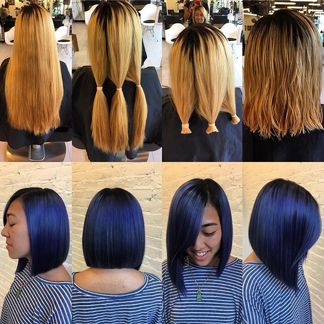 SalonEM_boston's tweet image. A #KylieJenner-inspired look for #TransformationTuesday! Gorgeous midnight blue by Senior Designer @snowkee.
