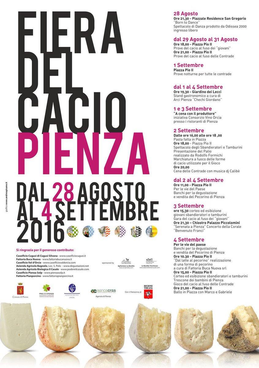 FIERA DEL CACIO 2016 - PIENZA
Dal 28 agosto al 4 settembre, una settimana ricca di eventi 
valdorcia.it/new.it.php?cod…