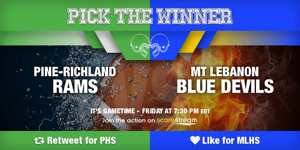 ScoreStreamNE's tweet photo. Who wins?
RT 4 Pine-Richland @PRRamsFootball
Like 4 Mt Lebanon @MtLebanonSports
Get app 🏈 https://t.co/XM7UbN0V5T https://t.co/sn8tbFRczz