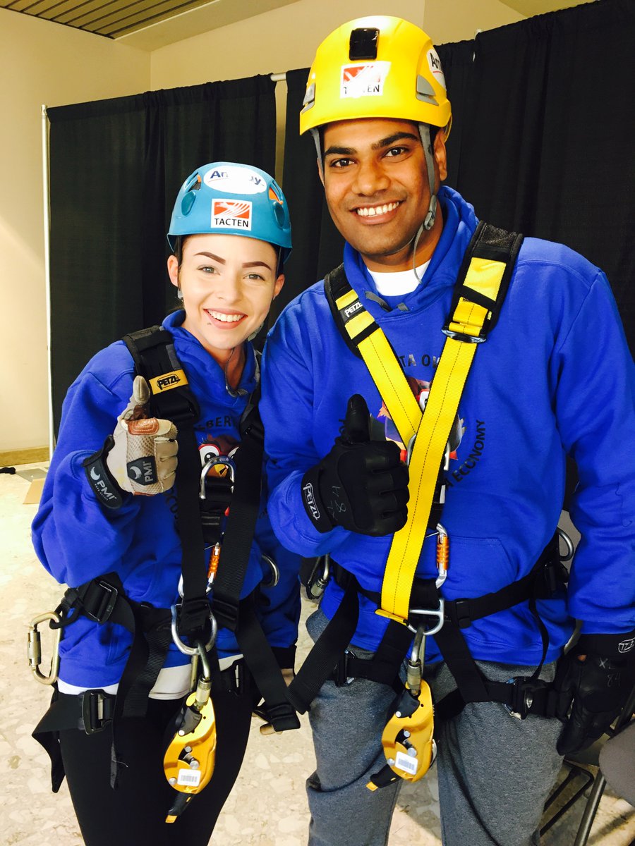atbfinancial's tweet photo. ATB superheroes Amanda & Shahzad crushed #DropZoneYYC today! Clearly these awesome team members think yes first! https://t.co/J1z83X0gvq