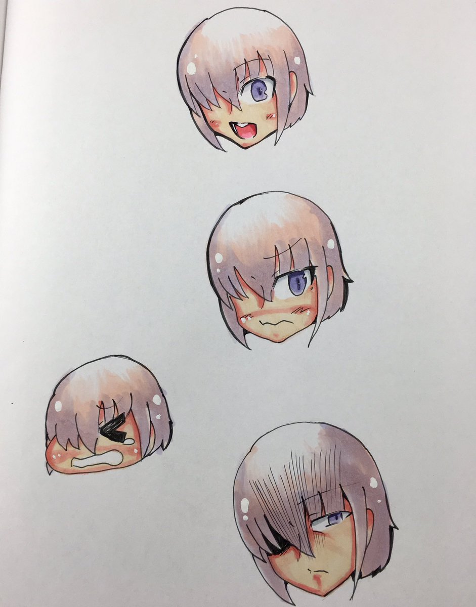 タビタ On Twitter アナログの表情差分イラストの作り方 スマフォ編 1 身体と頭を分けて描き なるべく同じ環境でどちらも写真に収める 2画像加工アプリで頭を切り取りフリー素材化し頭と身体を合成する 3できあがり