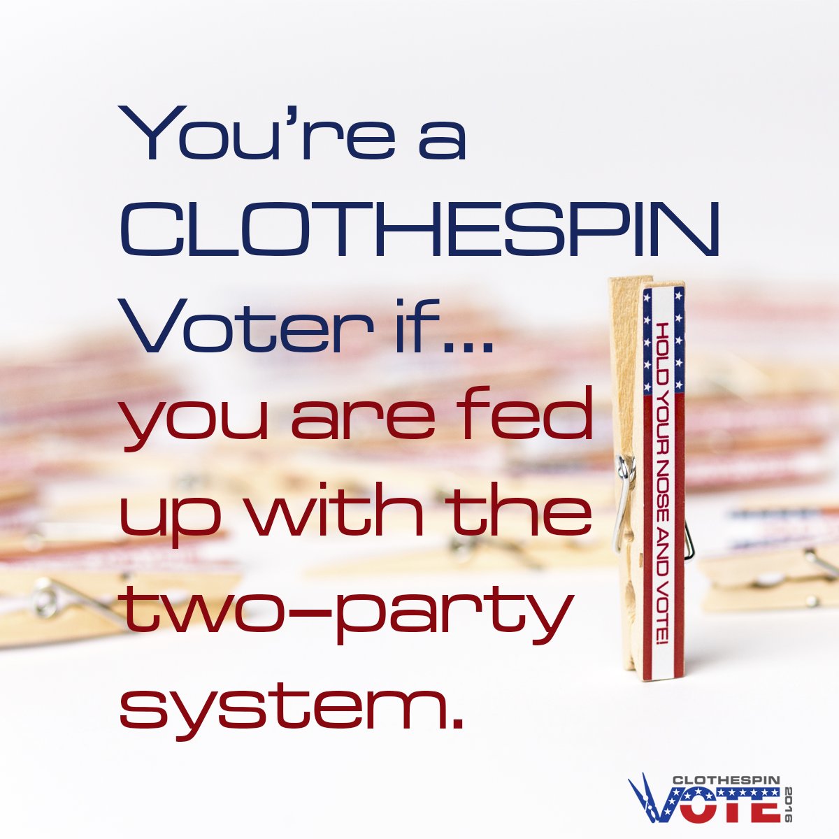 KeysForToday's tweet image. Fed up with the two-party system?   Hold Your Nose and Vote clothespinvote.com for your election gear.