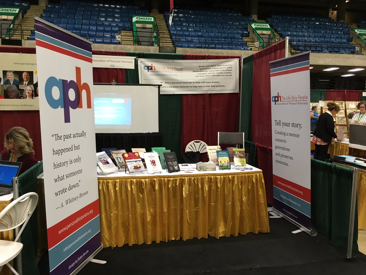 lindabcoffin's tweet photo. The APH booth at #FGS2016. Many good conversations about saving family stories in forms that can be easily shared! https://t.co/Ylr790Tsgr