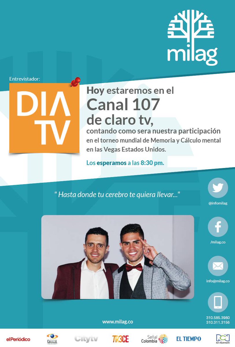 InfoMilag's tweet photo. Día Tv canal 107 claro, hoy 8:30 pm en vivo.  #Yoentrenomicerebro https://t.co/J9UXRBa9A2