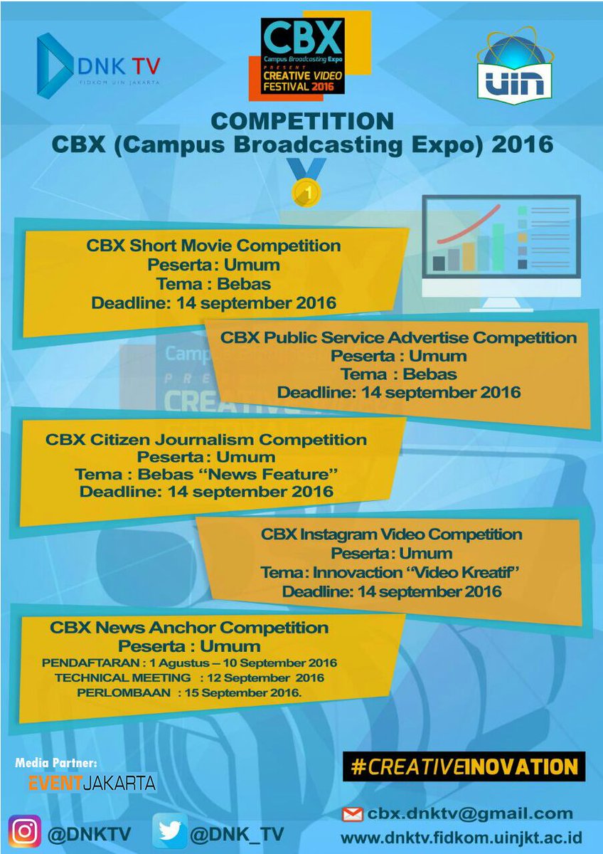 Siang tweeps. Buat kalian yang mau nunjukin kemampuan, ayo! Join on CBX, ada total hadiah jutaan rupiah lho! <a href="/dnk_tv/">DNK TV</a>