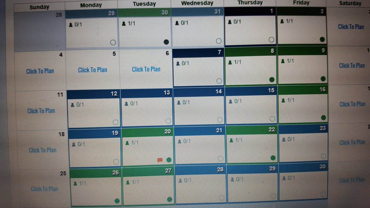 MaryMeholland's tweet photo. Blue means there's a day available where you can signup for Watch D.O.G.S. We need dads! #Septemberdogs #EAKINPROUD https://t.co/Nl9aqQIqCP