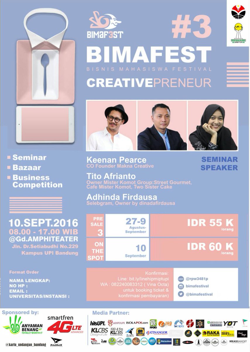 Seminar"Creativepreneur" w/ KEENANpearce, DINDAfirdausa, TITOafrianto | NOW 55K OTS 60K | Check pic⬇@sman17bdg