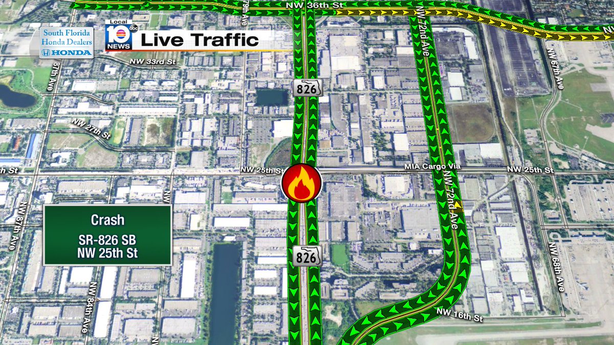Car Fire on SR-826 SB at NW 25th St #traffic #miami https://t.co/37N5NlRjkl