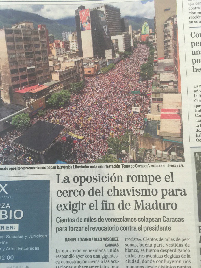 nelsonbocaranda's tweet photo. Impactantes fotos de la millonaria marcha contra Maduro en las primeras páginas de toda la prensa española https://t.co/ndp8Lokze3