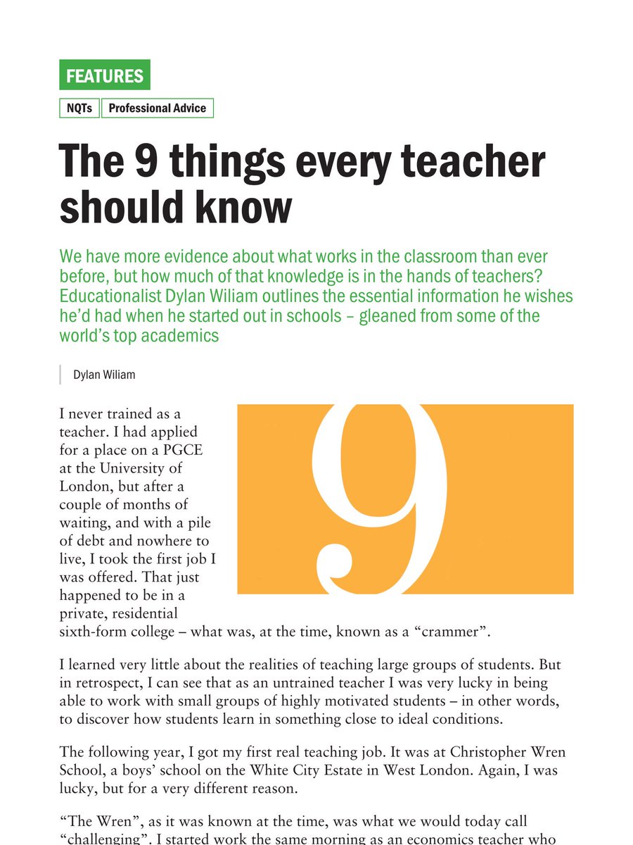 jon_severs's tweet photo. Today in the new-look @tes features section - @dylanwiliam on the 9 things every teacher should know... (1/3) https://t.co/bpDdzv5vS3