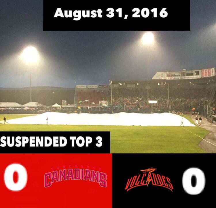 The game will resume tomorrow as the first game of a double header #milb #vancouvercanadians #salemkeizervolcanoes