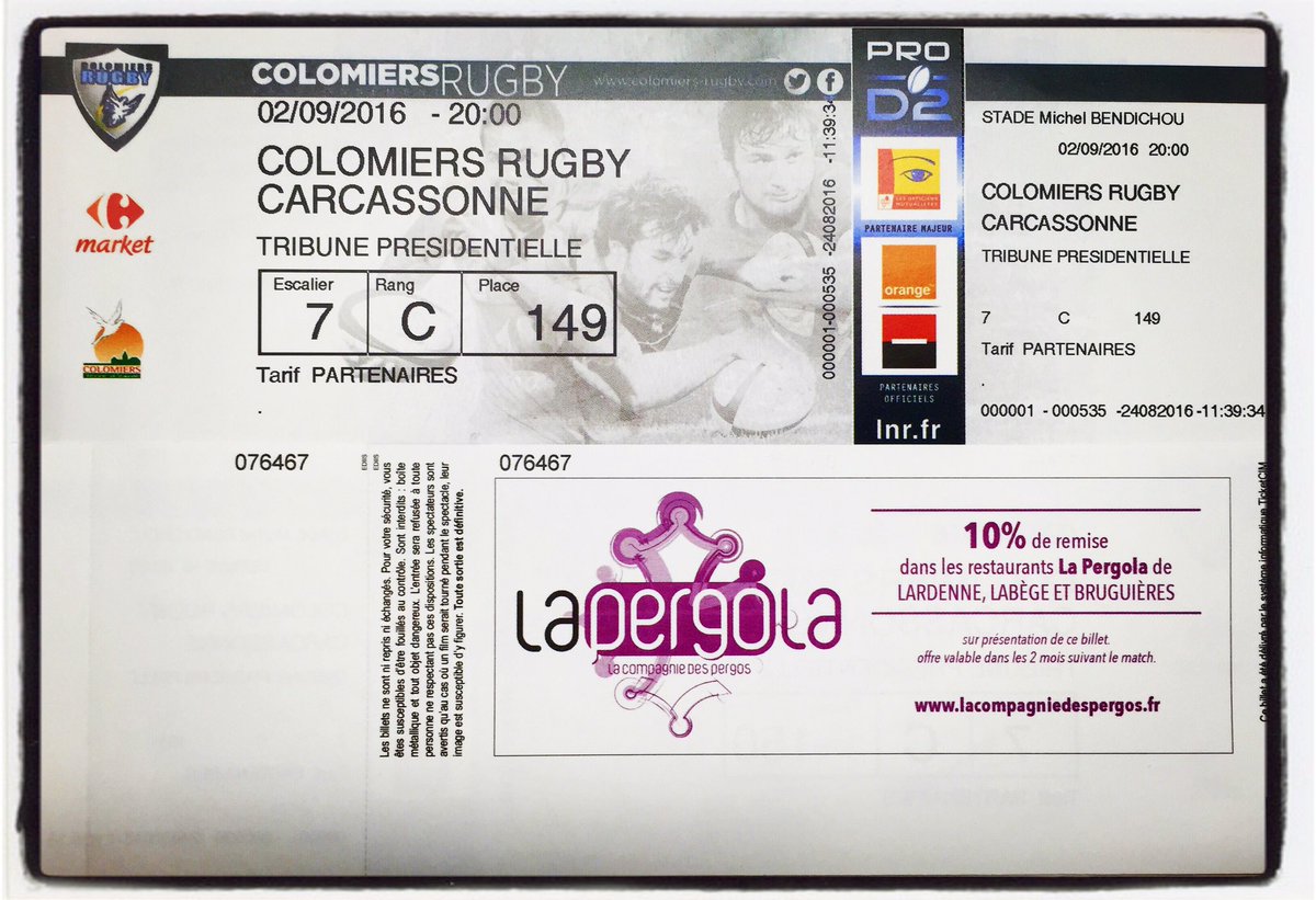 Heureux de poursuivre le partenariat avec <a href="/ColomiersRugby/">Colomiers Rugby</a> retrouvez nous au dos des tickets, profitez de notre offre