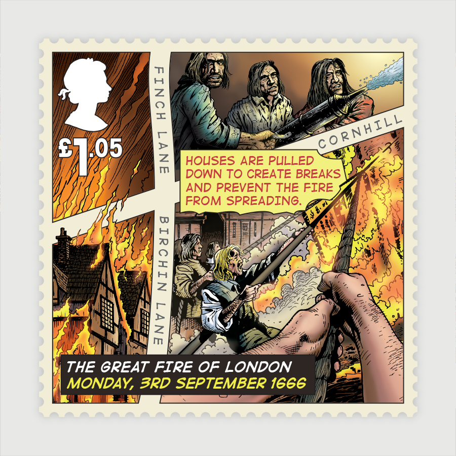 _thechase_'s tweet photo. London's burning! Fire! Fire! Check out our Great Fire of London @RoyalMailStamps out now https://t.co/9qZI8Uf9nd https://t.co/FzGX0O5Q24