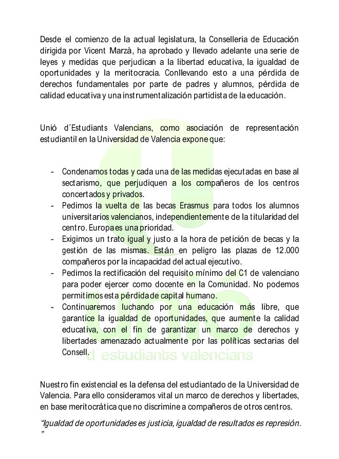 Manifiesto de <a href="/UnioEV/">Unió EV</a> sobre los ataques de <a href="/VicentMarza/">Vicent Marzà 🍏</a> contra la libertad educativa, la igualdad y la meritocracia.