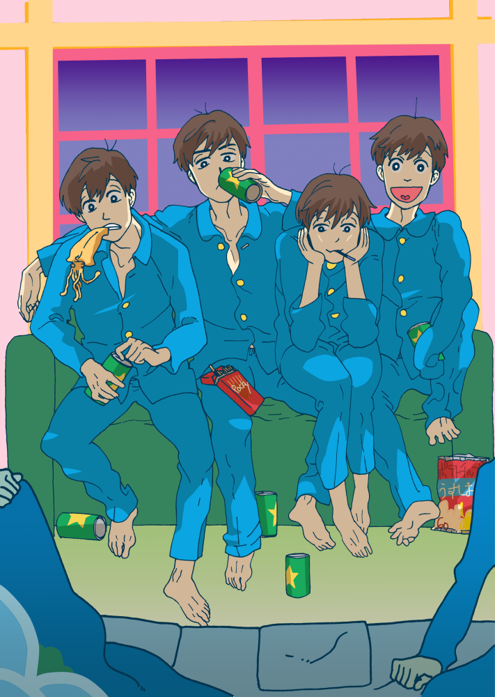 松リンピック この後4人が指を立てるシーンが好きです ソファでぎゅうぎゅうなの 芙のイラスト