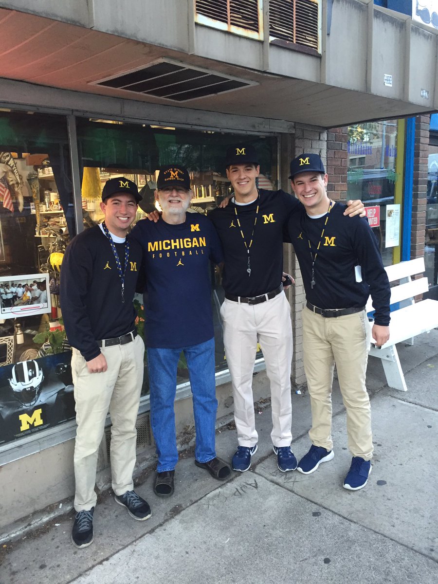 harbros's tweet photo. Getting ready for gameday with a haircut from Bill @ State St Barber Shop. Tune into @SportsCenter at 8 am! #GoBlue https://t.co/CN7H3Ffugd