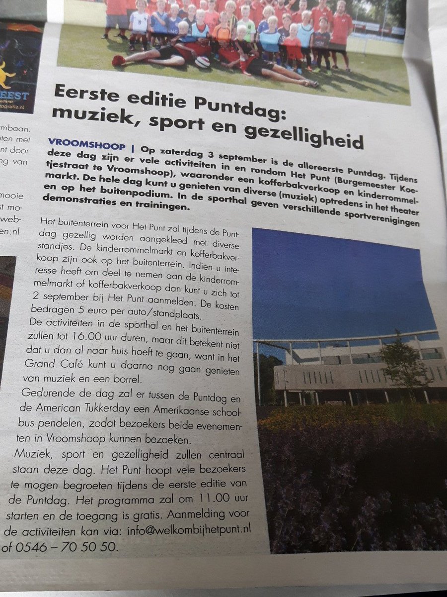 Mari0n82's tweet photo. Het artikel in de Week van Twenterand gelezen? Zaterdag 3 september Puntdag bij Het Punt in Vroomshoop #hetpunt https://t.co/bbZGuBXQKS