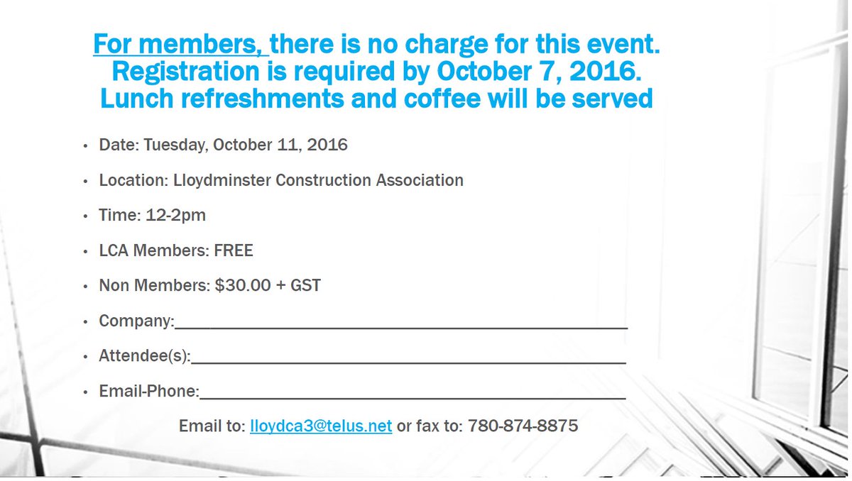 LloydConstAssoc's tweet photo. Registered Yet?  Limited Space - Doing Business with #ABInfrastructure - Oct 11 Noon to 2 pm https://t.co/H0cY8TeqfI https://t.co/oCIUa78s0s
