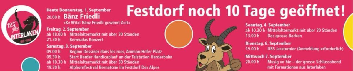 Interlaken16's tweet photo. Nur noch 9 Tage Festdorf #DesAlpes!
Die nächsten Tage: #Inti125 #Danke #Interlaken https://t.co/j69fK0oNiP https://t.co/5LjTNMWUll