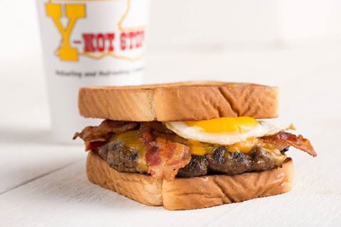Enjoy breakfast all day a new kind of way and build your own Bacon, Egg &amp; Cheese Y-Notta Burger!